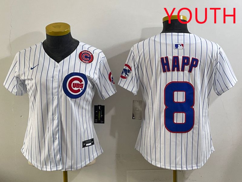 Youth 2025 Chicago Cubs #8 Happ White Stripe Game Nike MLB Jersey style 6->youth mlb jersey->Youth Jersey